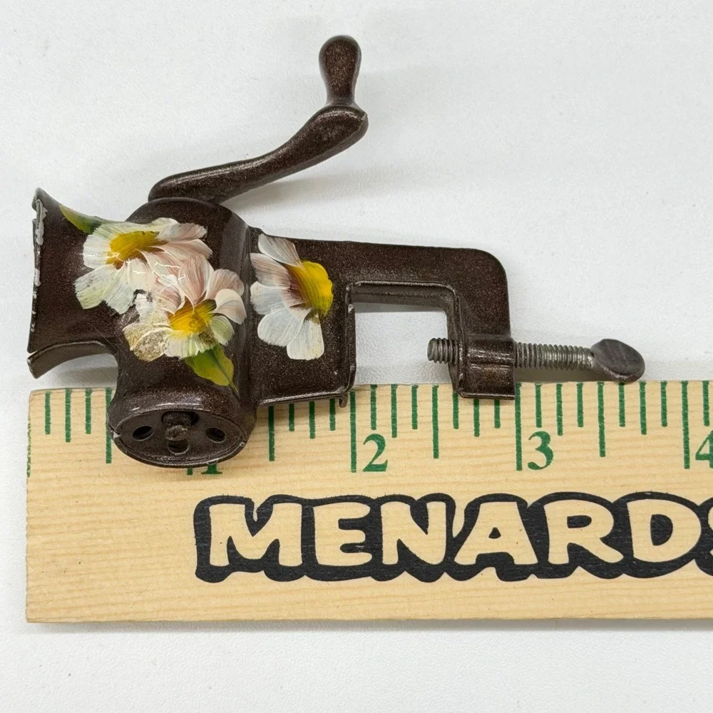 Vintage Miniature Clamp On Meat Grinder Metal Hand Painted Floral‎ Kitchen Decor